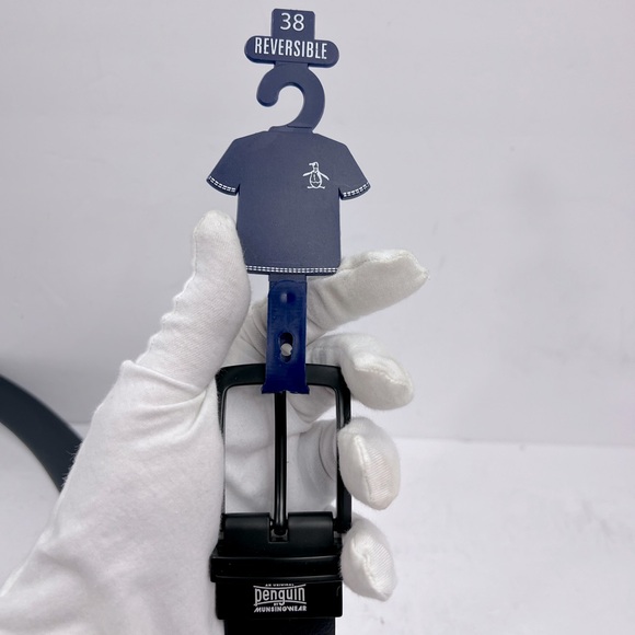 ORIGINAL PENGUIN MEN’S BLACK REVERSIBLE BELT, SMOOTH & TEXTURED BELT SIZE 38 - Picture 5 of 13